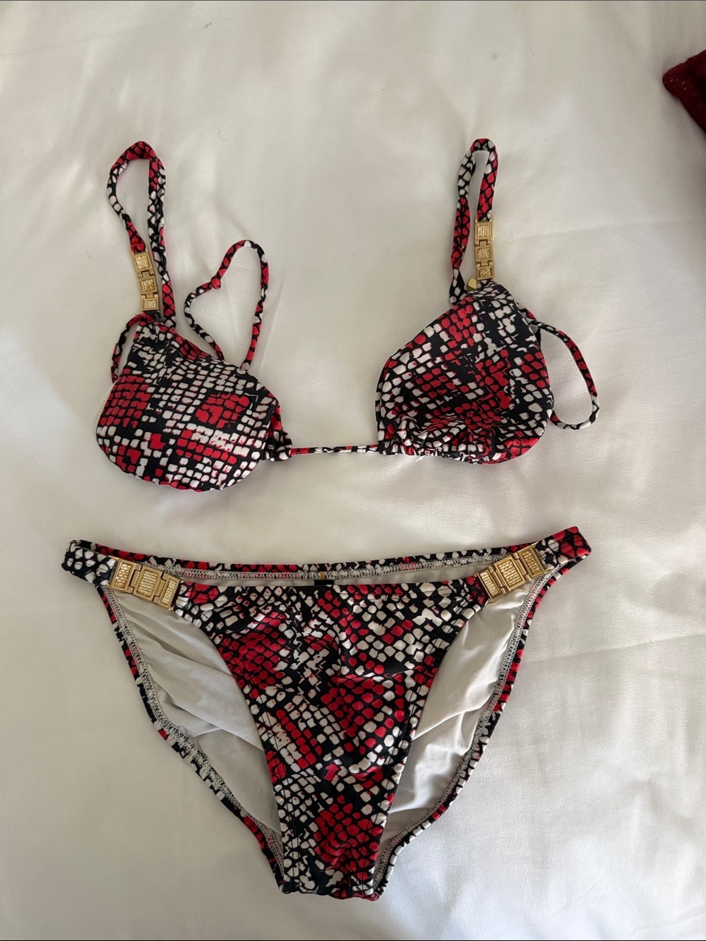 VIX Red & Black Snake Print Bikini Set